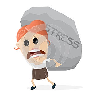 Businesswoman carrying a big stress rock