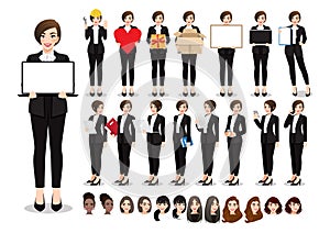 Businesswoman cartoon character pose set. Vector illustration