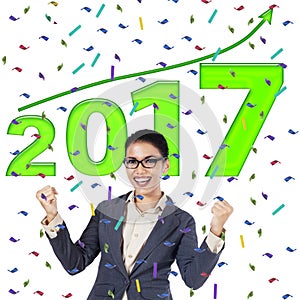 Businesswoman is celebrating her success in 2017