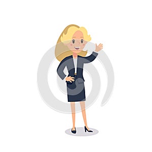 Businesswoman character. Animate character. Young lady personage constructor. Different woman postures. Vector set personage.