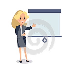 Businesswoman character. Animate character. Young lady personage constructor. Different woman postures. Vector set personage.