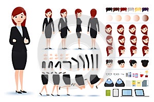 Businesswoman Character Creation Kit Template with Different Facial Expressions