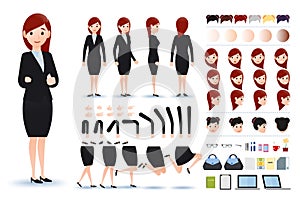 Businesswoman Character Creation Kit Template with Different Facial Expressions photo