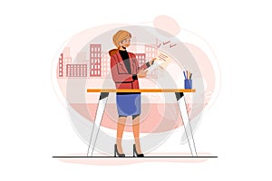 Businesswoman checking advertisement Illustration concept. Can use for web banner, infographics, hero images. Flat illustration is