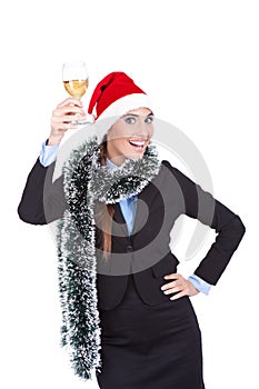 Businesswoman with class champagnes