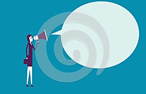 Businesswoman communication through megaphone. Vector illustration message business concept.