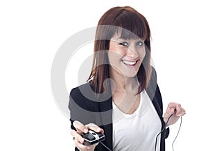 Businesswoman with computer mouse and coyspace