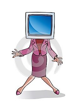 Businesswoman with computer screen for head