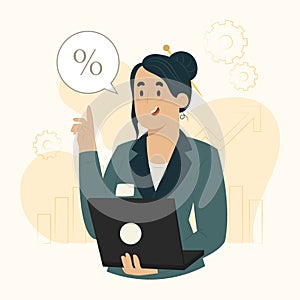 Businesswoman concept business growth and strategy report illustration