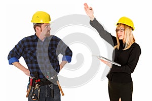 Businesswoman and construction worker