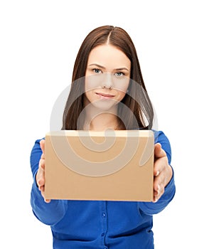 Businesswoman delivering box