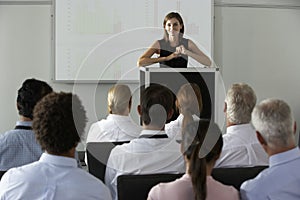 Businesswoman Delivering Presentation At Conference