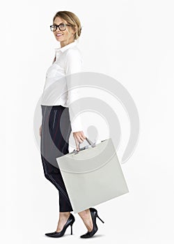 Businesswoman Design Blueprint Bag Portrait Concept