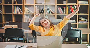 businesswoman is doing a relaxing pose to relieve fatigue after working for a long time