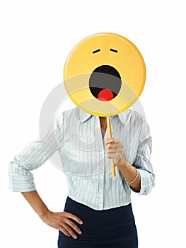 Businesswoman with emoticon