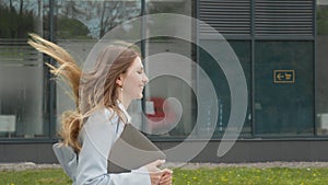 Businesswoman or female student in hurry busy, woman running late for work to meeting and looking at time. business