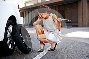 Businesswoman flat tire