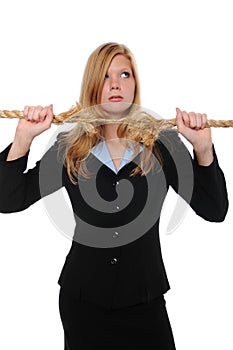 Businesswoman with frayed rope