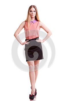 Businesswoman full body isolated over white background photo