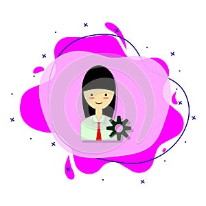 Businesswoman, gear color liquid bacdge icon. Simple color vector of 8 march icons for ui and ux, website or mobile application