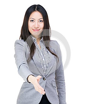 Businesswoman give hand for hand shake