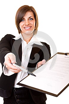 Businesswoman giving contract