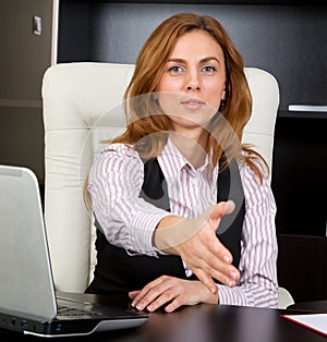 Businesswoman giving handshake