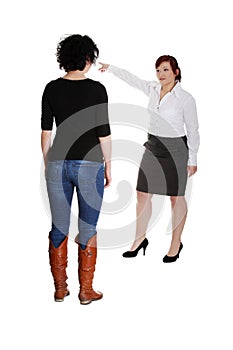 Businesswoman giving reprimand to worker. photo