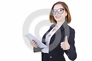 Businesswoman with glasses and tablet computer