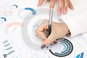 Businesswoman hand writing on graph