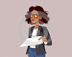 Businesswoman Handing a Contract for Signing Vector Illustration