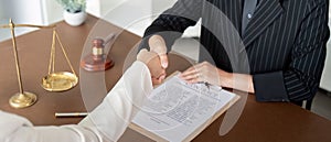 Businesswoman handshake to seal a deal judge female lawyers consultation legal services Consulting in regard to the