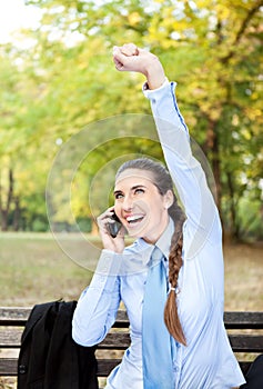 Businesswoman happy for good news