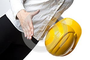 Businesswoman with hardhat Ready For Handshaking