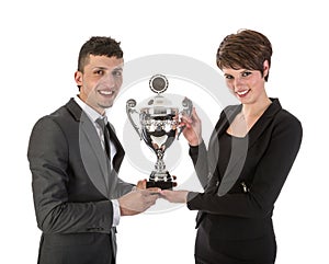 Businesswoman has won a trophy