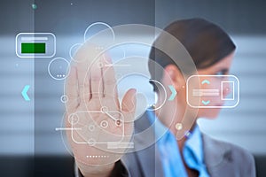 Businesswoman having a palm print identification