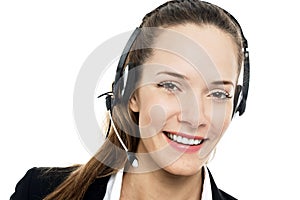 Businesswoman with headset on