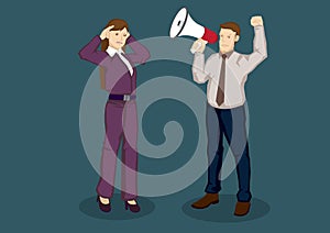 Businesswoman with Hearing Problem Vector Illustration