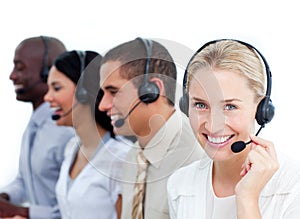 Businesswoman and her team in a call center