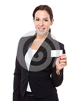Businesswoman hold with blank of name card