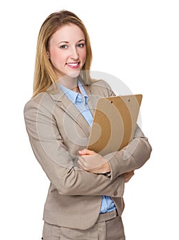 Businesswoman hold with notepad