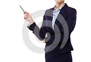 Businesswoman hold up with pen for presentation
