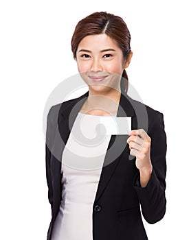 Businesswoman hold with white namecard