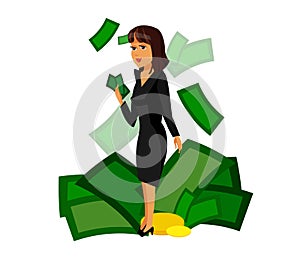 Businesswoman holding Banknote Vector Illustration