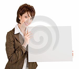 Businesswoman Holding a Blank White Sign