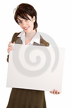 Businesswoman Holding a Blank White Sign