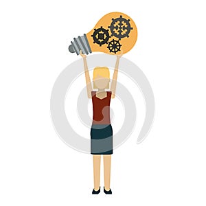 Businesswoman holding bulb with gears