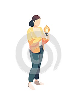 Businesswoman holding bulb symbolizes creativity