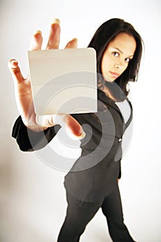 Businesswoman holding card