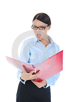 Businesswoman holding documents